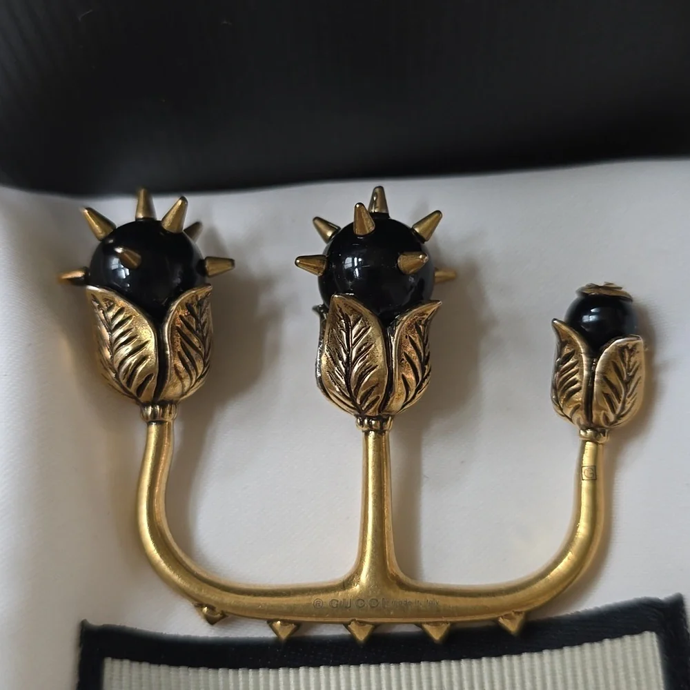 Gucci spiked black  pearl double  finger ring - Picture 2 of 5